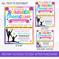 cheerleading camp flyer poster social media marketing set for community recreation center school club